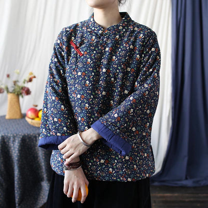 Mythstone Flowers Cotton Linen Jacket Shirt Chinese Northeast Style Winter Clothing