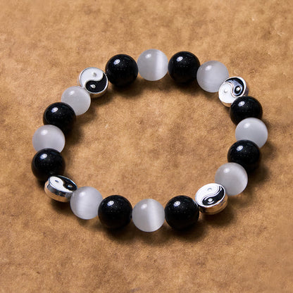 Mythstone Black Obsidian Cat's Eye Yin Yang Purification Strength Bracelet