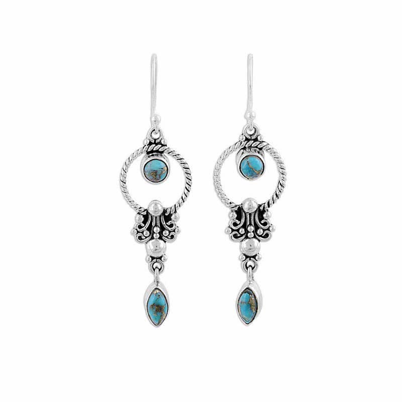 Mythstone 925 Sterling Silver Vintage Turquoise Waterdrop Pattern Balance Drop Dangle Earrings