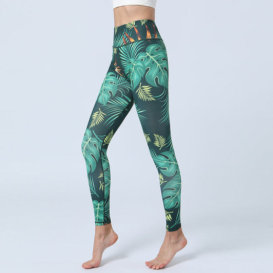 Mythstone Leaves Print Pants Sports Fitness Yoga High Waist Leggings Women's Yoga Pants