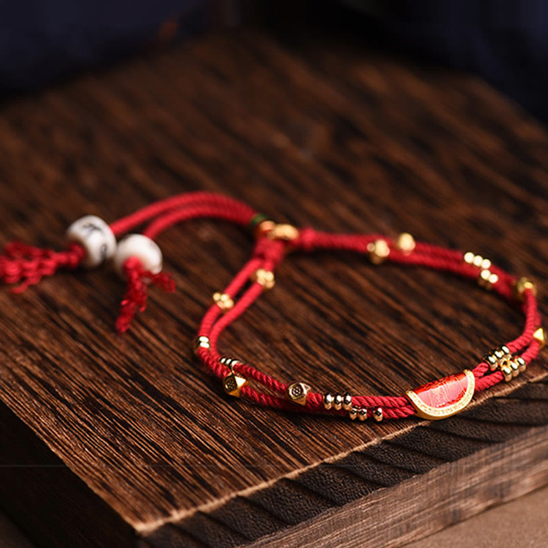 Mythstone Handmade Cinnabar Dumplings Design Luck Braided Red Rope Bracelet