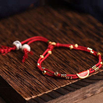 Mythstone Handmade Cinnabar Dumplings Design Luck Braided Red Rope Bracelet