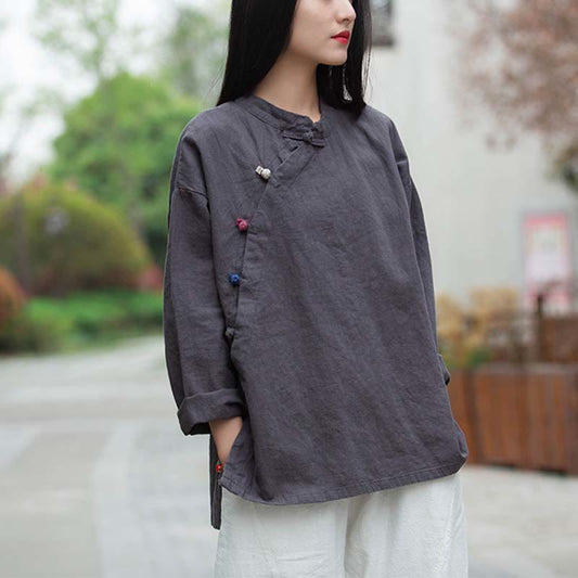 Blusa de lino con ramio Mythstone para mujer, estilo chino Hanfu