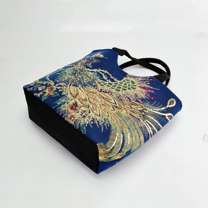 Mythstone Peacock Double-sided Embroidery Tote Bag Shoulder Bag Crossbody Bag