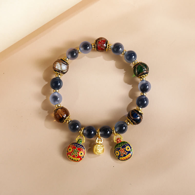 Pulsera de fuerza con cuentas de vidrio Liuli de la familia de bestias devoradoras de oro y ágata de caramelo de colores Mythstone