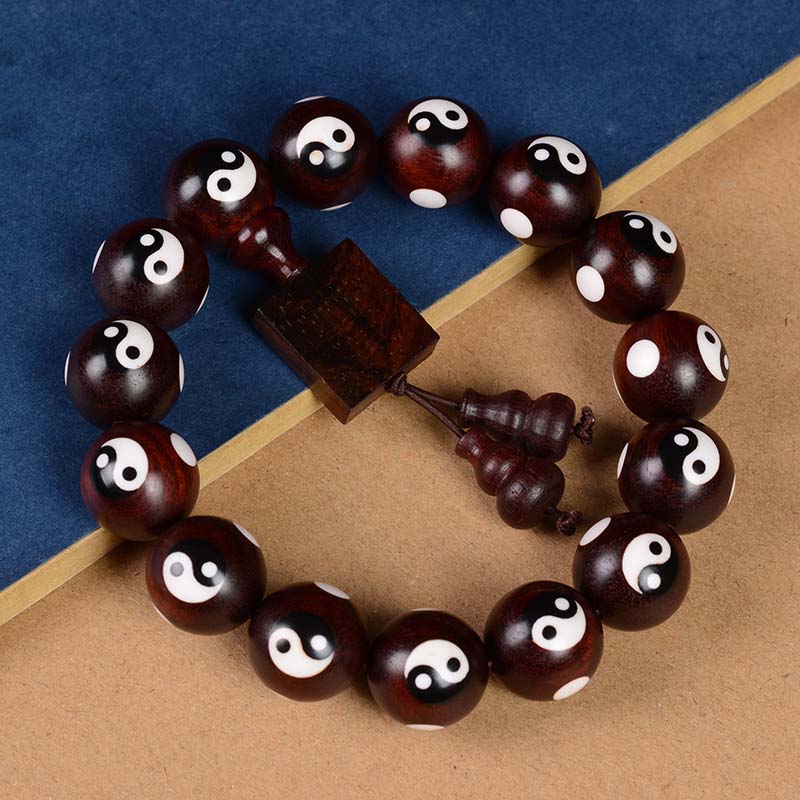 Mythstone Small Leaf Red Sandalwood Yin Yang Protection Bracelet