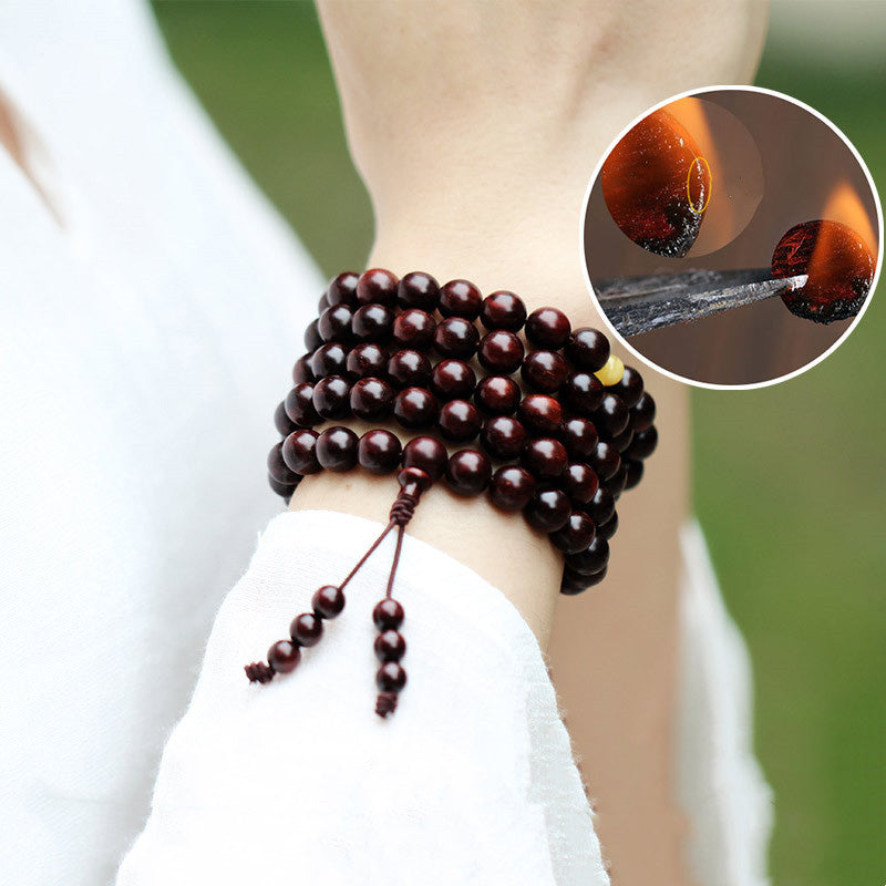 Mythstone 108 Mala Beads 4.8 Stars With Gold Star Indian Small Leaf Red Sandalwood Amber Turquoise Chinese Knotting Blessing Bracelet