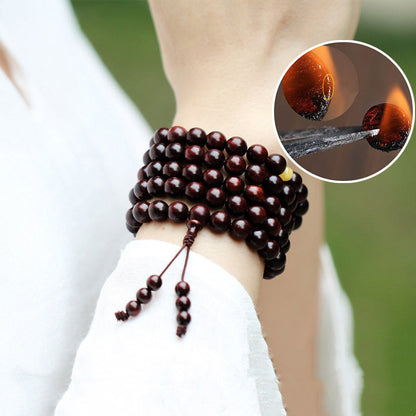 Mythstone 108 Mala Beads 4.8 Stars With Gold Star Indian Small Leaf Red Sandalwood Amber Turquoise Chinese Knotting Blessing Bracelet