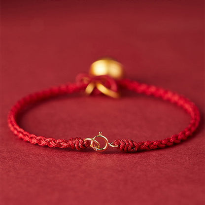 Mythstone Handmade Fu Character Charm Luck Happiness Bell Red Rope Bracelet