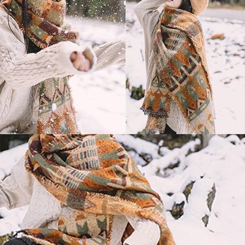 Mythstone Tibetan Shawl Classic Geometry Pattern Winter Cozy Travel Scarf Wrap