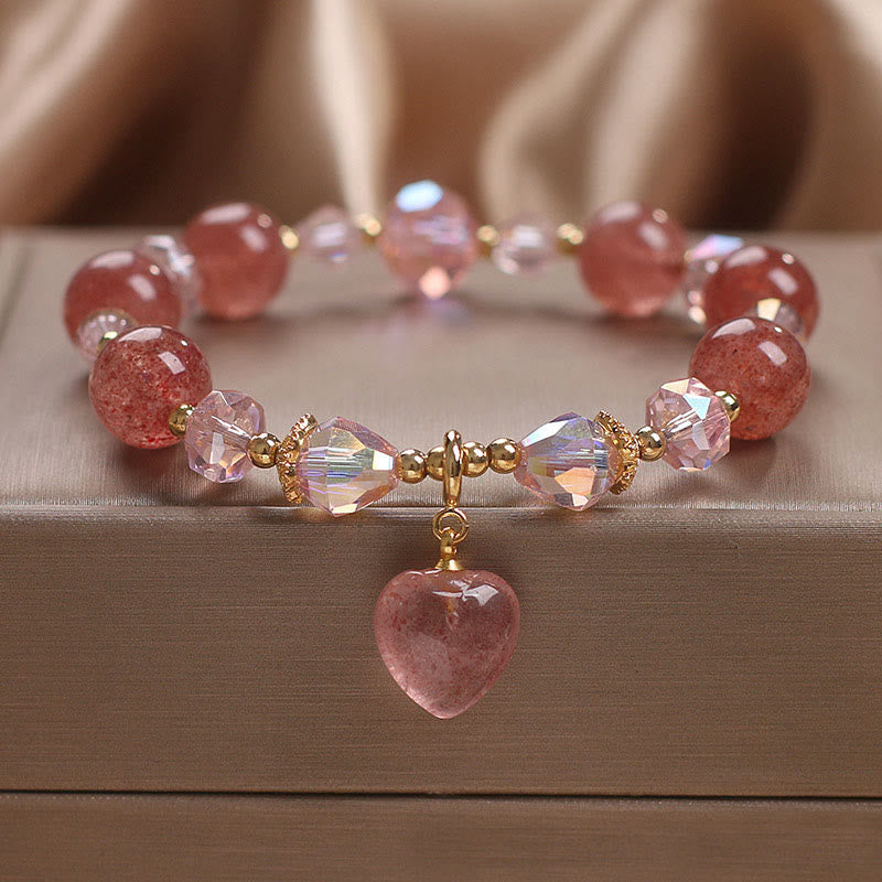 MythStone Natural Strawberry Quartz Crystal Love Heart Healing Positive Bracelet