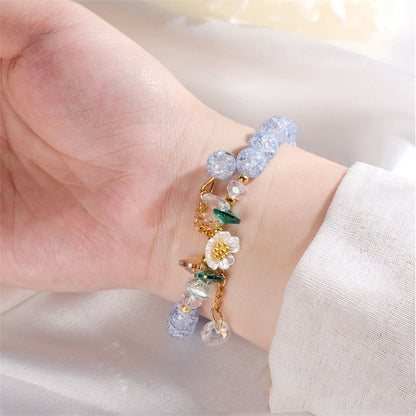 Mythstone Simple Design Flower Charm Glass Bead Bracelet