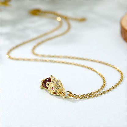 Mythstone Natural Garnet Pixiu Fortune Necklace