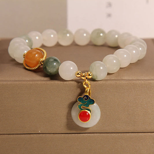 Mythstone Jade Auspicious Clouds Red Agate Citrine Prosperity Bracelet