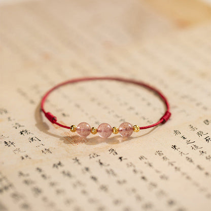 Mythstone Strawberry Crystal Beads Luck Red String Anklet