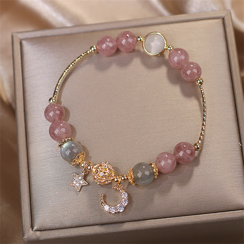 Mythstone Strawberry Quartz Moonstone Moon Star Love Bracelet