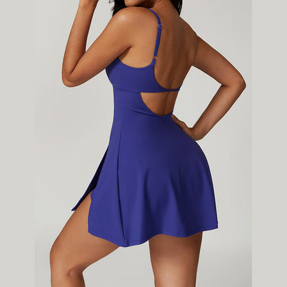 Vestido deportivo para mujer Mythstone de color liso, sin espalda, para tenis y yoga 