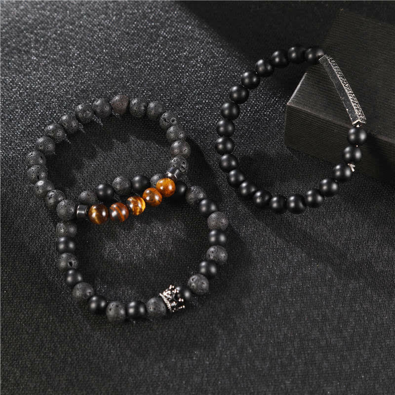 Mythstone 3Pcs Frosted Stone Lava Rock Tiger Eye Activate Bracelet