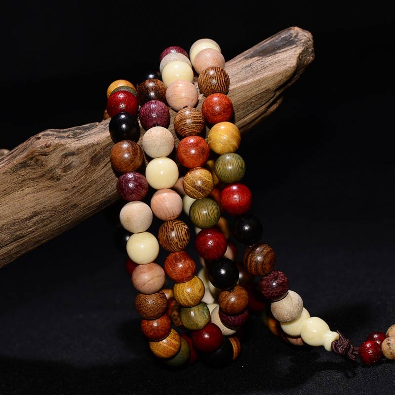 MythStone 108 Beads Wenge Wood Mala Blessing Meditation Bracelet