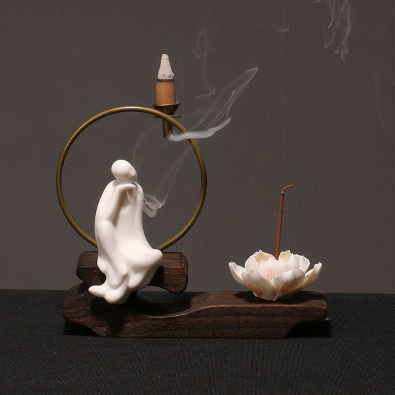 Mythstone Ceramic Lotus Healing Meditation Incense Burner Decoration