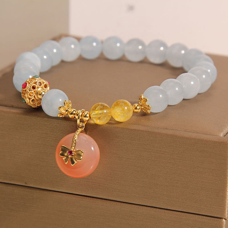 Mythstone Natural Aquamarine Yanyuan Agate Peace Buckle Citrine Healing Bracelet