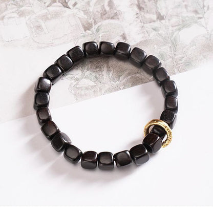 Mythstone Tibetan Ebony Wood Dzi Bead Balance Calm Bracelet