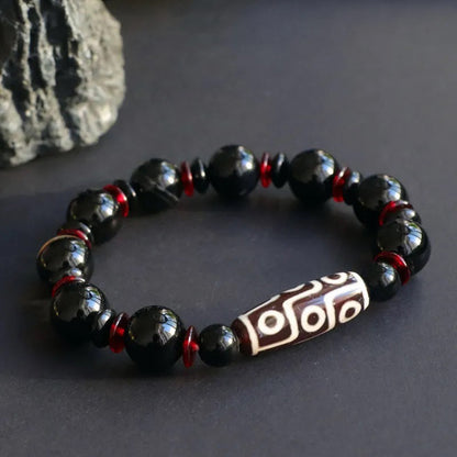 Mythstone Black Onyx Nine-Eye Dzi Bead Wealth Protection Bracelet