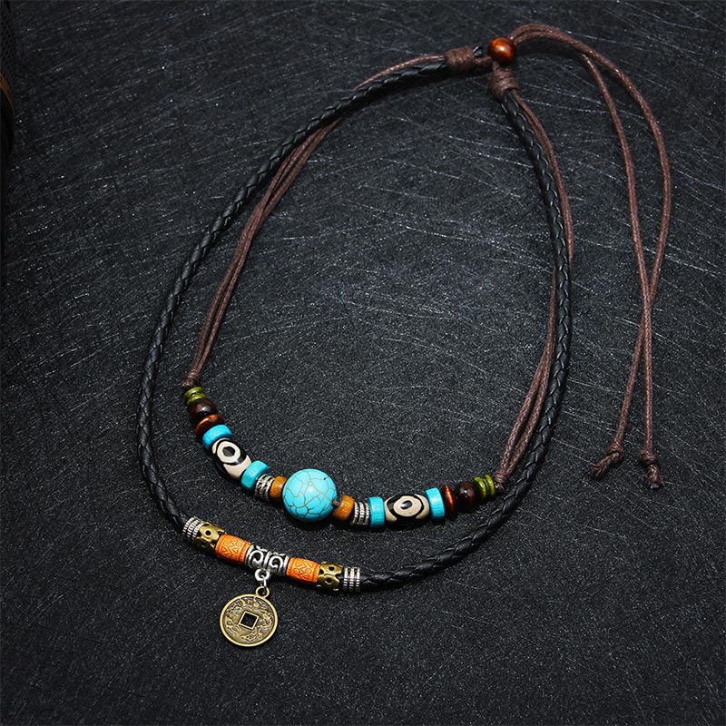 Mythstone Turquoise Dzi Bead Protection Necklace