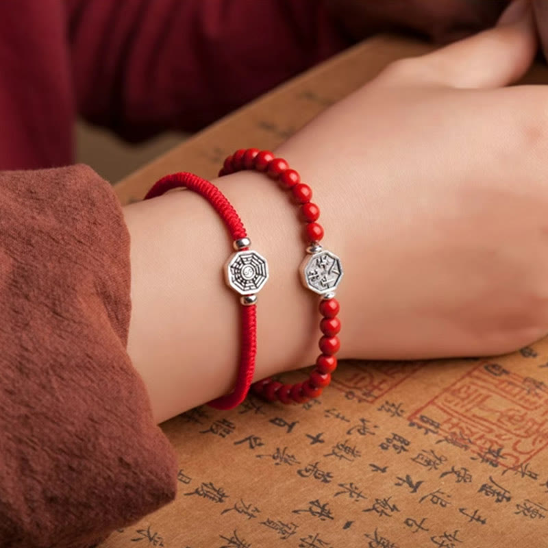 Mythstone 925 Sterling Silver Yin Yang Bagua Symbol Cinnabar String Concentration Bracelet