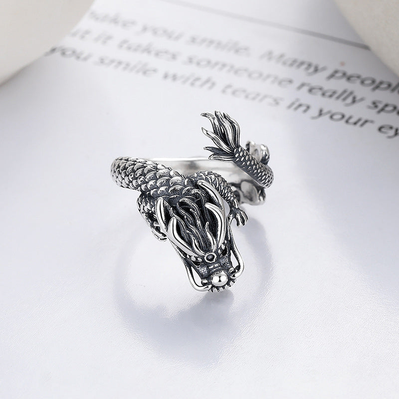 Mythstone Vintage 925 Sterling Silver Year Of The Dragon Design Luck Metal Ring