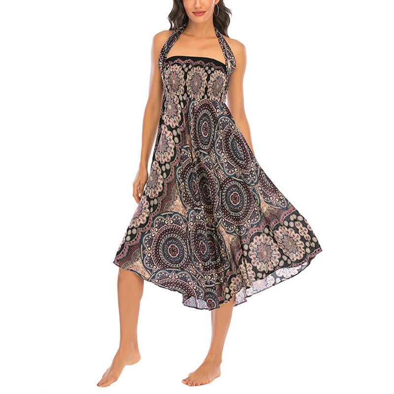 Mythstone Two Style Wear Bohemian Mandala Flower Lace-up Skirt Dress