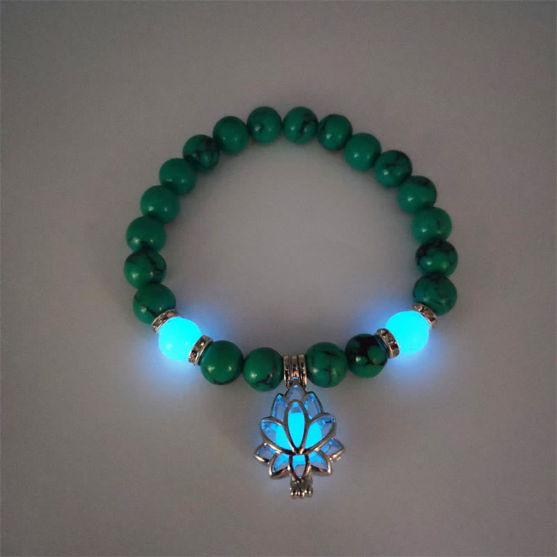 MythStone Tibetan Turquoise Glowstone Luminous Bead Lotus Protection Bracelet