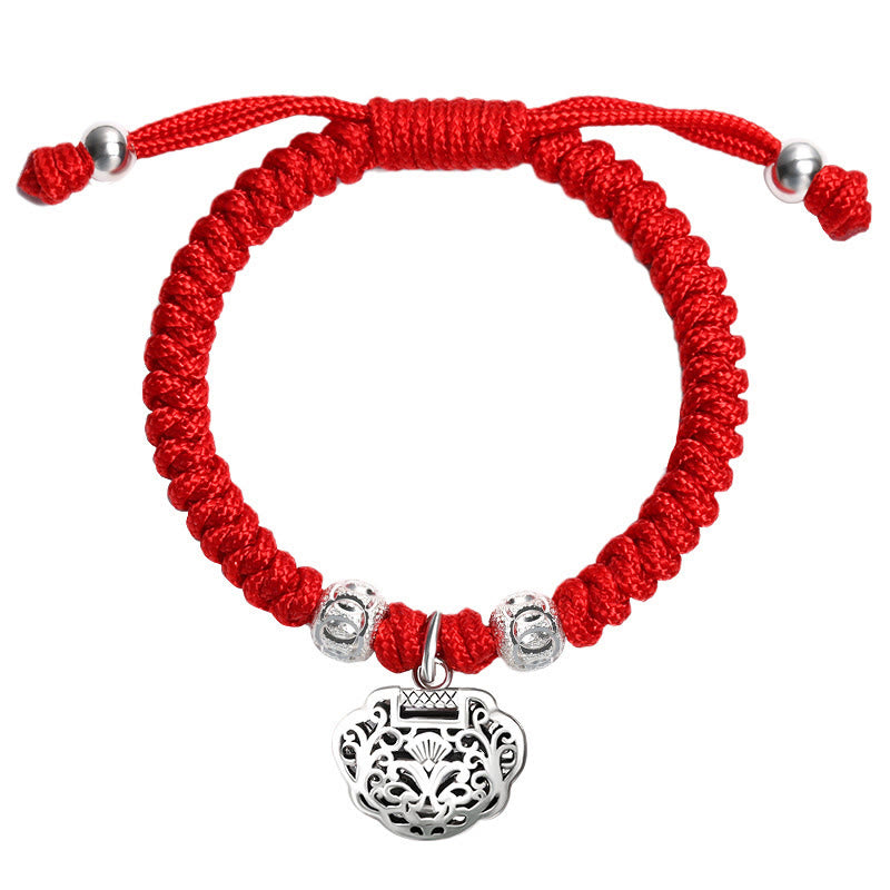 Pulsera trenzada hecha a mano para niños con dije de candado chino en plata de ley 925 de Mythstone con hilo rojo multicolor