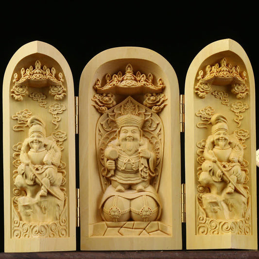 Mythstone Daikokuten God of Wealth Buddha Boxwood Prosperity Home Decoration Altar