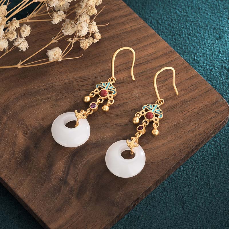 Mythstone FengShui White Jade Blessing Drop Earrings