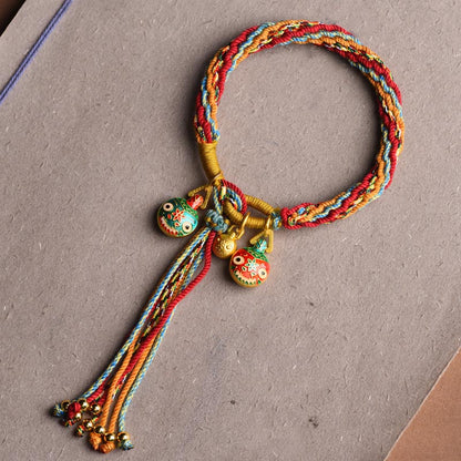 Mythstone Gold Swallowing Beast Family Luck Reincarnation Knot Braid Colorful String Bracelet