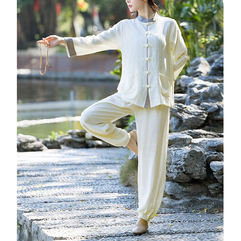 Mythstone Frog-Button Meditation Prayer Spiritual Zen Practice Tai Chi Uniform Clothing Women's Set