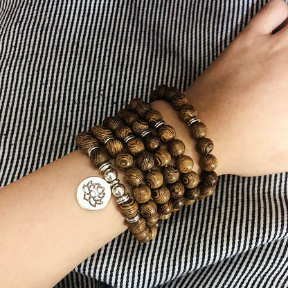 MythStone Tibetan Lightning Strike Wood Bracelet Lotus Buddha Mala