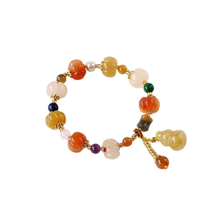 Mythstone Natural Golden Silk Jade Crystals Gourd Pixiu Pumpkin Beads Wealth Charm Bracelet