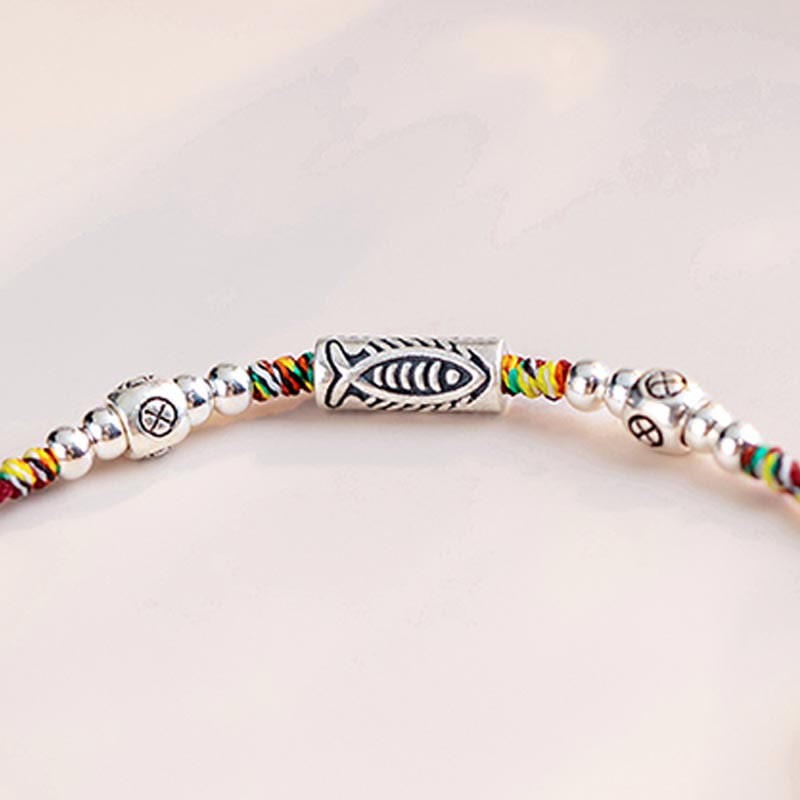 MythStone 925 Sterling Silver Luck Koi Fish Braided Colorful String Bracelet Anklet