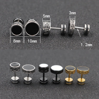 Mythstone Cool Men Titanium Steel Balance Round Stud Earrings