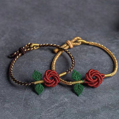 Mythstone Rose Flower Rope Eight Thread Peace Knot Luck Handmade Bracelet