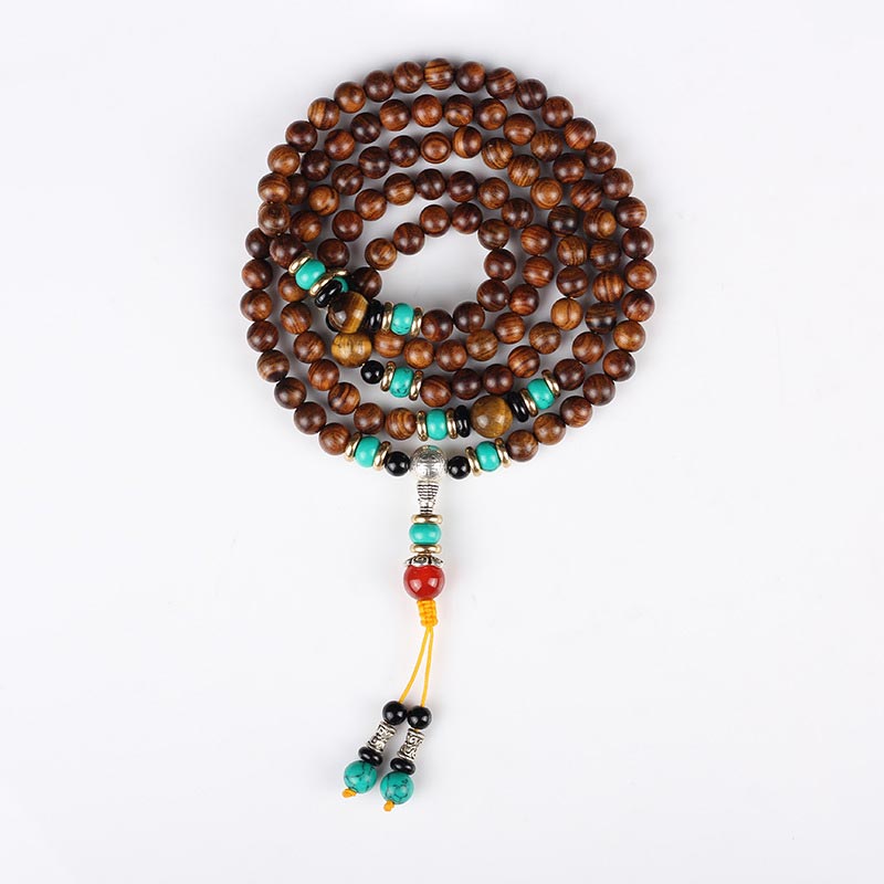 Mythstone 108 Beads Rosewood Tiger Eye Mala Healing Bracelet