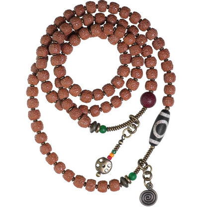 Mythstone 108 Mala Rudraksha Beads Bodhi Seed Dzi Bead Luck Auspiciousness Tassel Bracelet