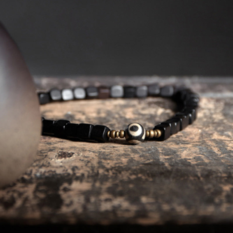 Mythstone Ebony Wood Dzi Bead Copper Peace Couple Bracelet