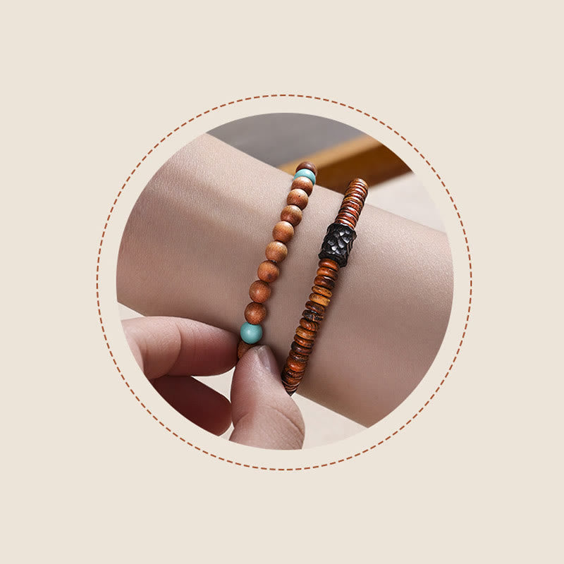 Mythstone Sandalwood Small Leaf Red Sandalwood Thuja Sutchuenensis Boxwood Turquoise Protection Double Wrap Bracelet