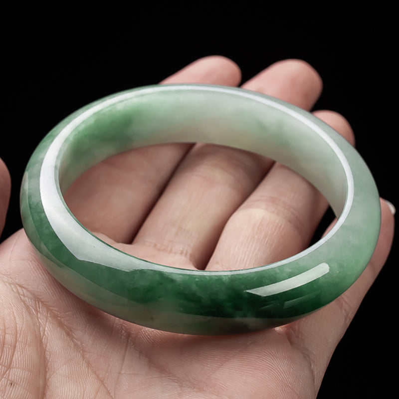 MythStone Natural Jade Fortune Blessing Bangle Bracelet