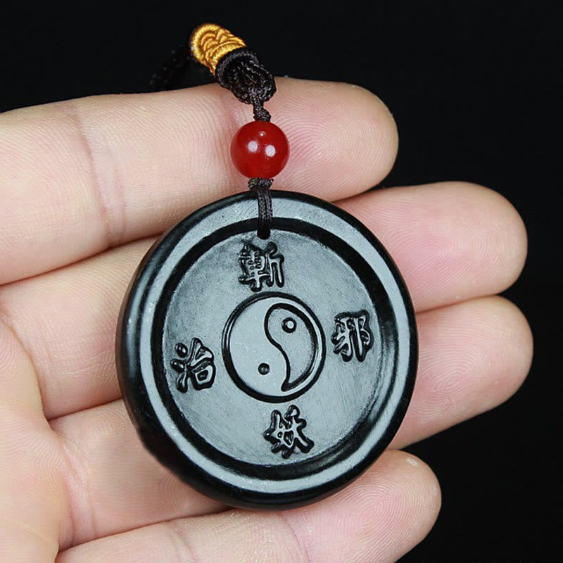 Mythstone Natural Hetian Cyan Jade Yin Yang Luck Harmony Necklace Pendant