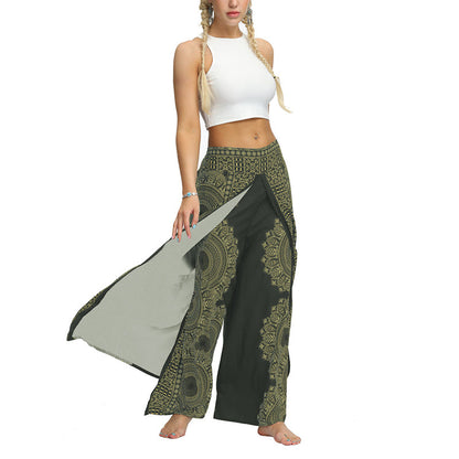 Mythstone Boho Pants Wide Leg Pants with Slits Sports Fitness Dance Women's Yoga Pants