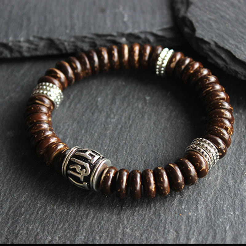 Mythstone Natural Tibetan Coconut Shell Om Mani Padme Hum Positive Bracelet